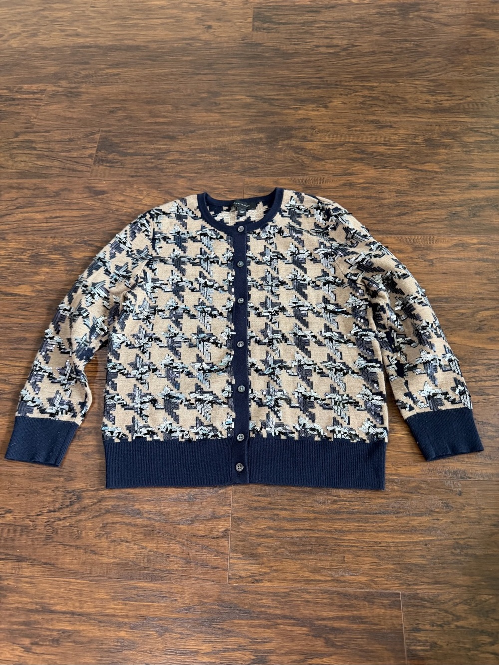 Ann Taylor Women's Tan, Navy & Sequin Button Down Cardigan Size S